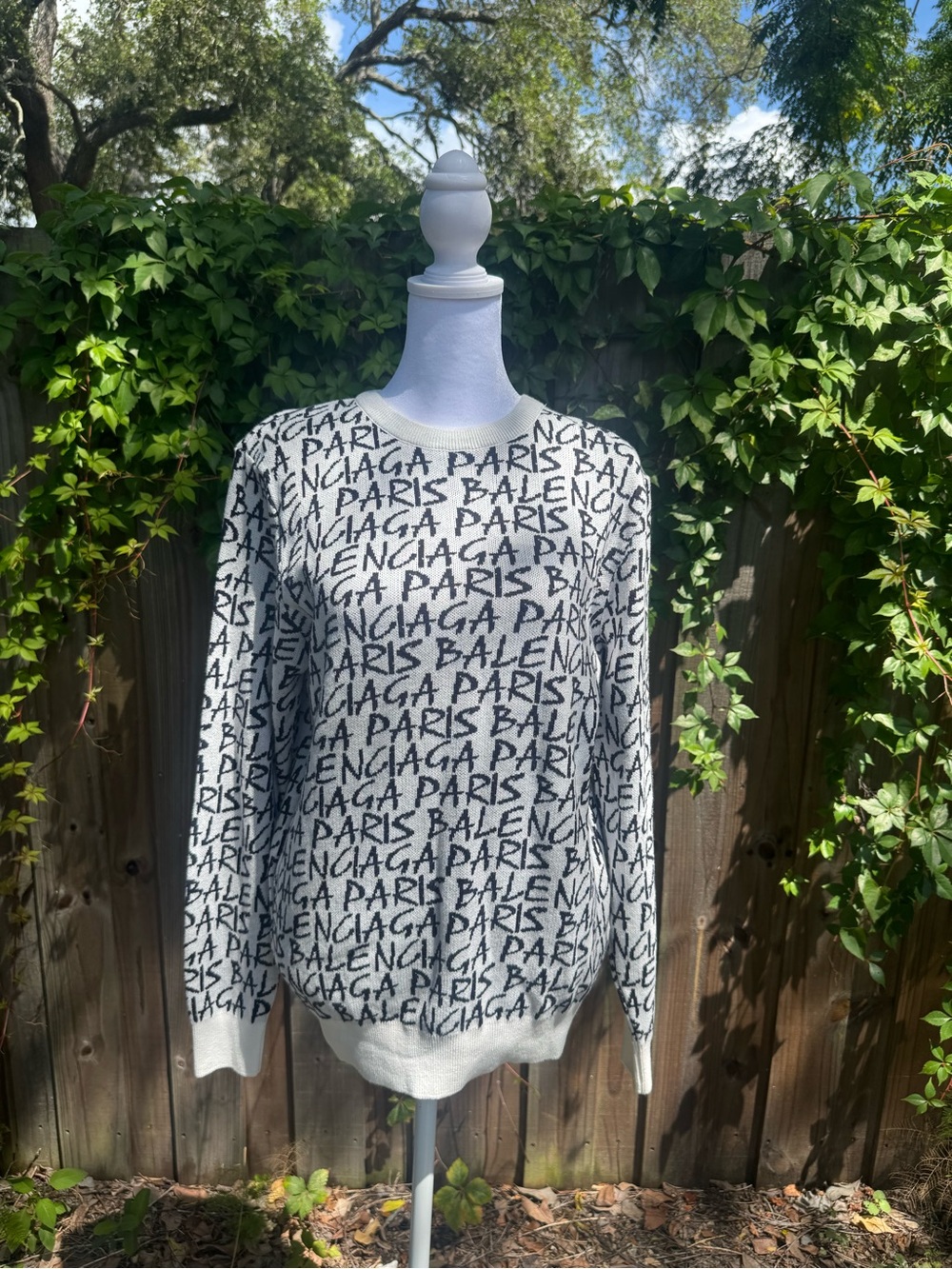 Balenciaga Paris Black & White Logo Crewneck Sweater